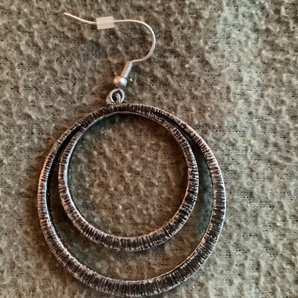 Double circle faux turquoise dangle earrings.  Approximately 2 1/4 inches. - Picture 6 of 6